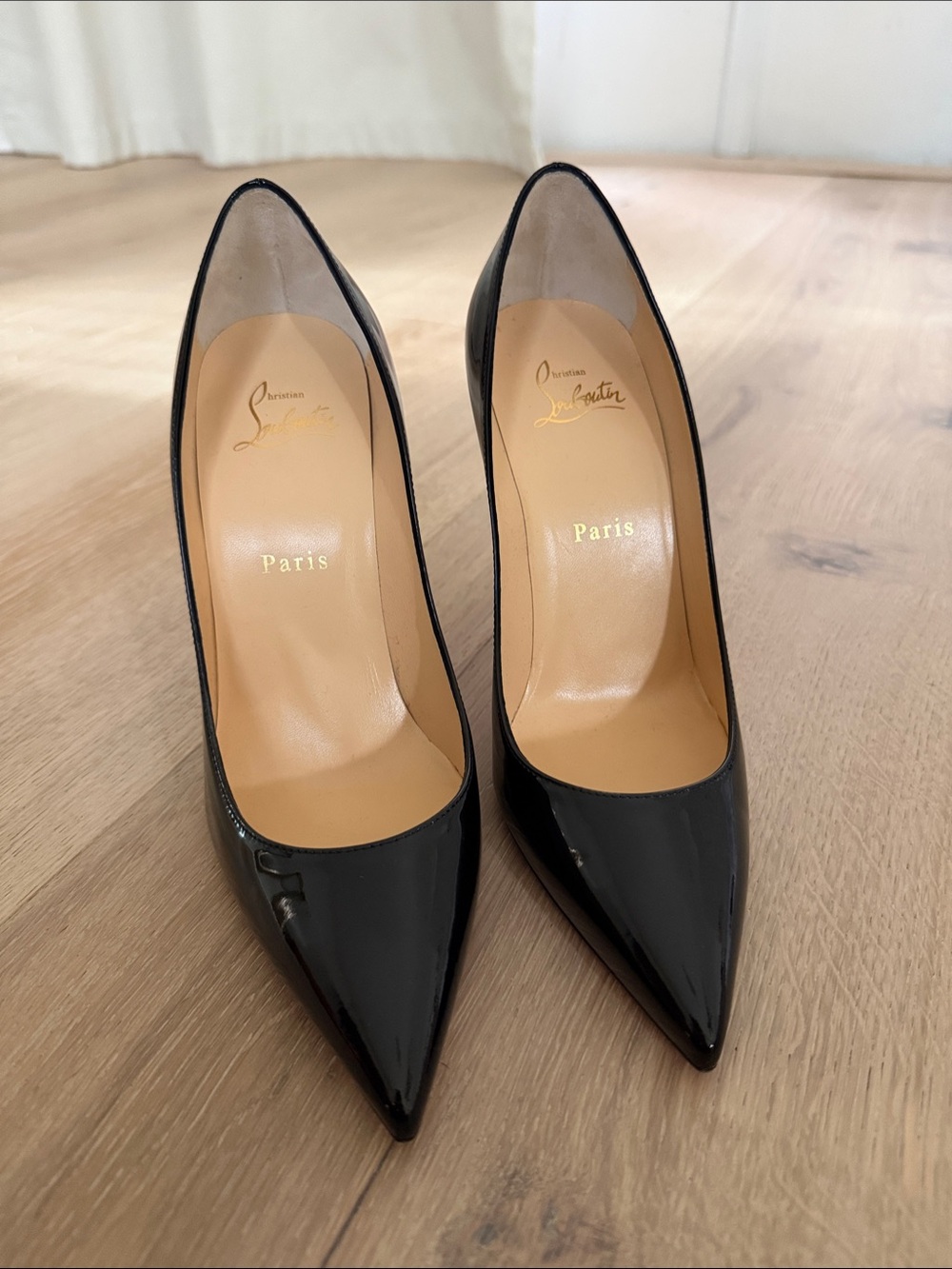 Christian Louboutin Black Patent Pointed Toe Stiletto Pumps Size 38